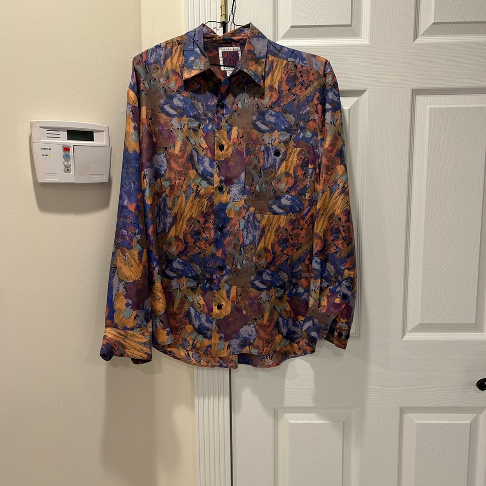 Mens One Eight hundred men’s silk shirt long sleeve abstract multicolor size S